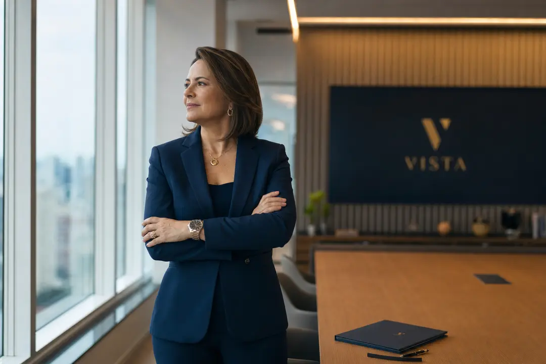 Líder empresarial em escritório moderno visualizando cenário de crescimento para fortalecer o equity contábil e valuation.