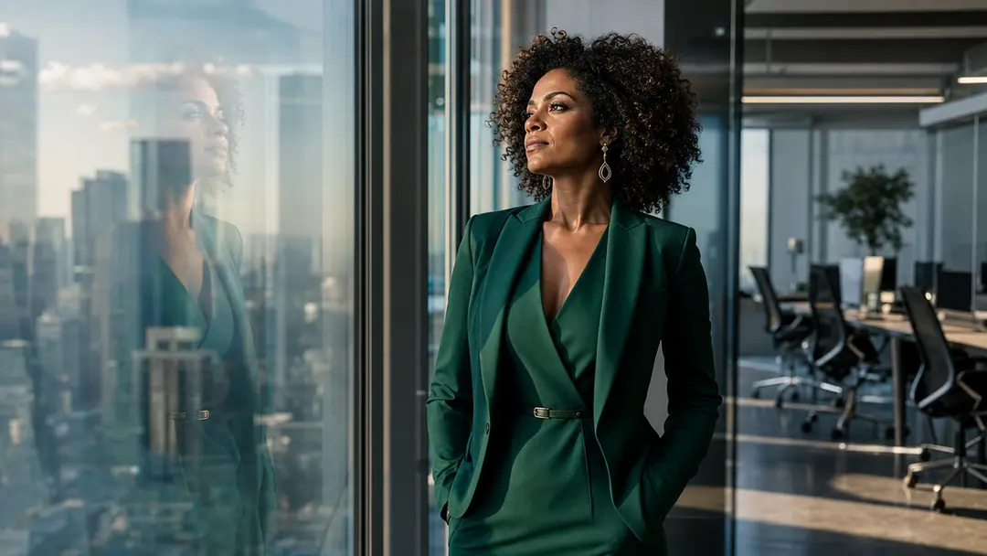 CEO observa skyline de São Paulo em escritório moderno, simbolizando escalabilidade e IA na operação contábil estratégica.